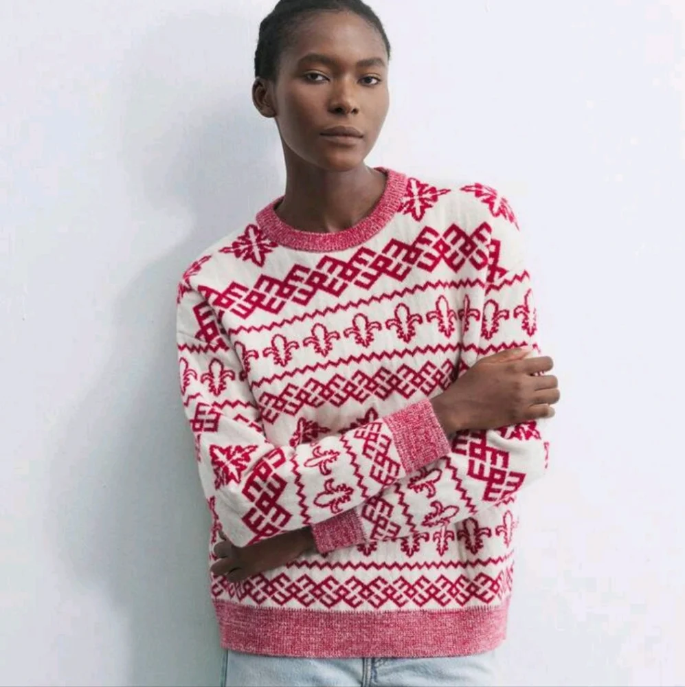 Women's Casual Crew Neck Loose Fit Colorblock Geometric Snowflake Graphic Sweate - Picture 2 of 3